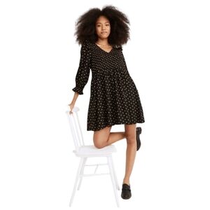 Madewell Black Polka dot Smocked Lucie Dress Size Medium